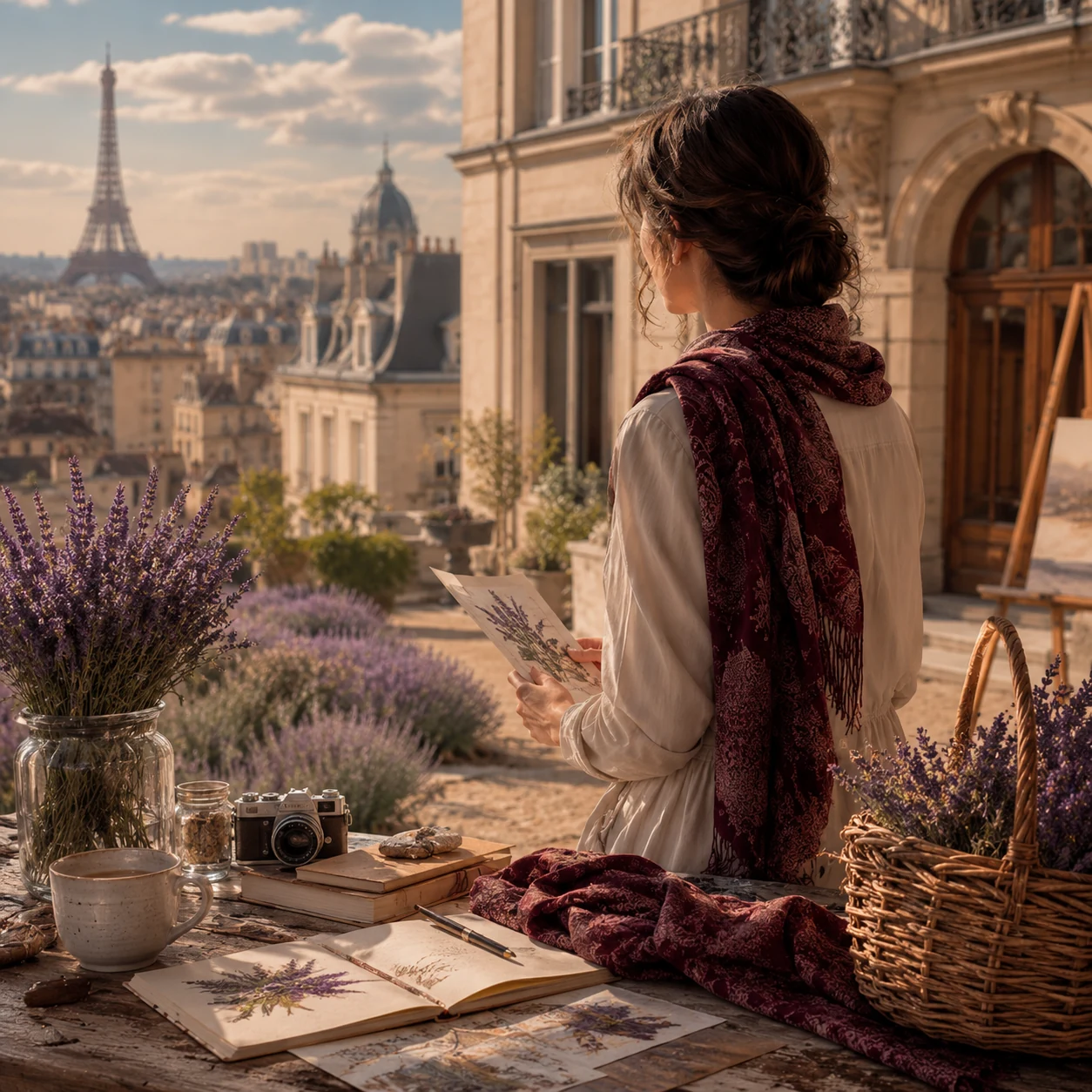 Architecture parisienne, lavande et atelier d’art dans une composition élégante
